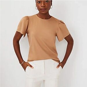 Ann Taylor Tan Puff Sleeve Top